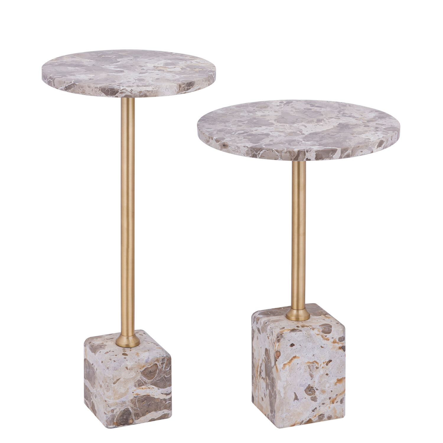 PTMD Collection Ebe Beige Marble bijzettafel marmer rond blad Hoog
