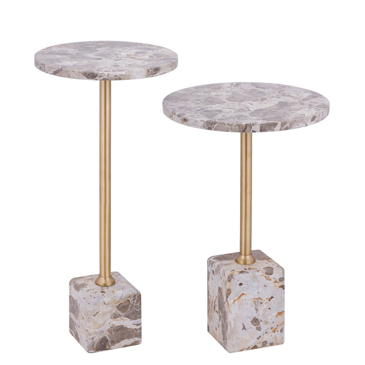 PTMD Collection Ebe Beige Marble bijzettafel marmer rond blad Hoog