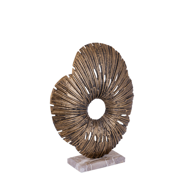PTMD Collection Vija Gold organisch aluminium ornament op stenen voet Small
