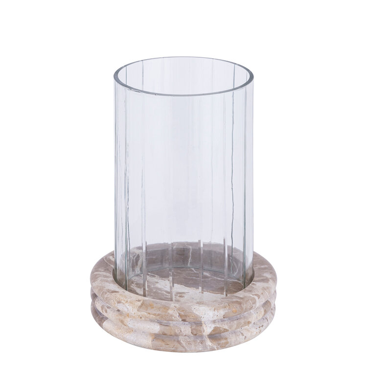PTMD Collection Jolee Clear Marble windlicht met carved glas rond Small