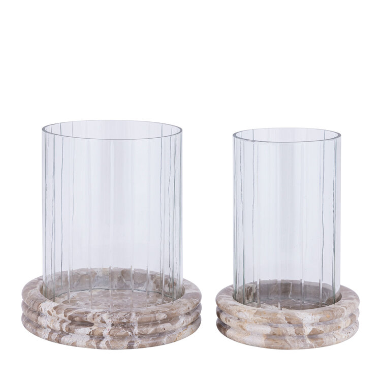 PTMD Collection Jolee Clear Marble windlicht met carved glas rond Small