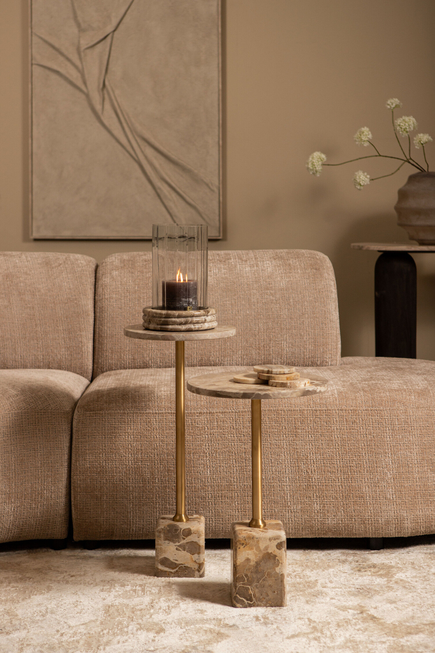 PTMD Collection Jolee Clear Marble windlicht met carved glas rond Small