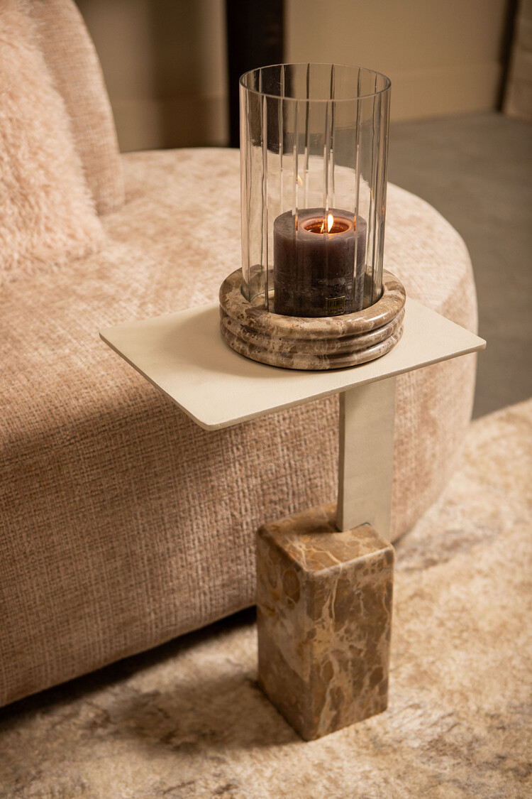 PTMD Collection Jolee Clear Marble windlicht met carved glas rond Small