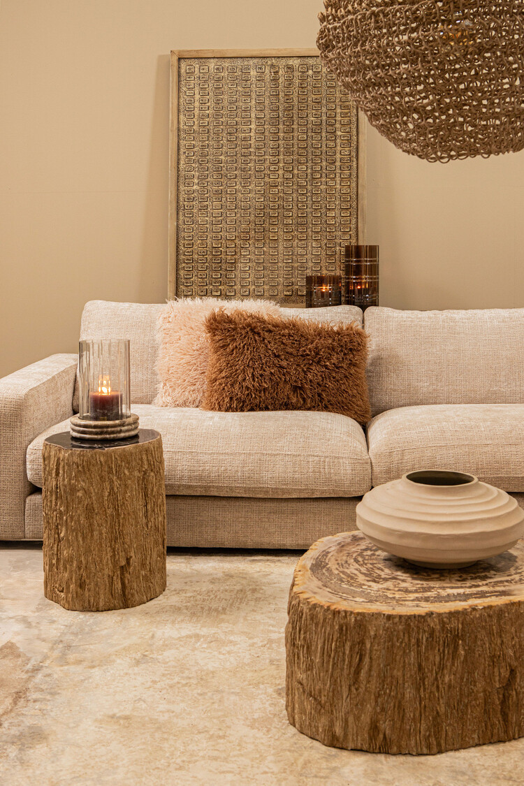 PTMD Collection Jolee Clear Marble windlicht met carved glas rond Small