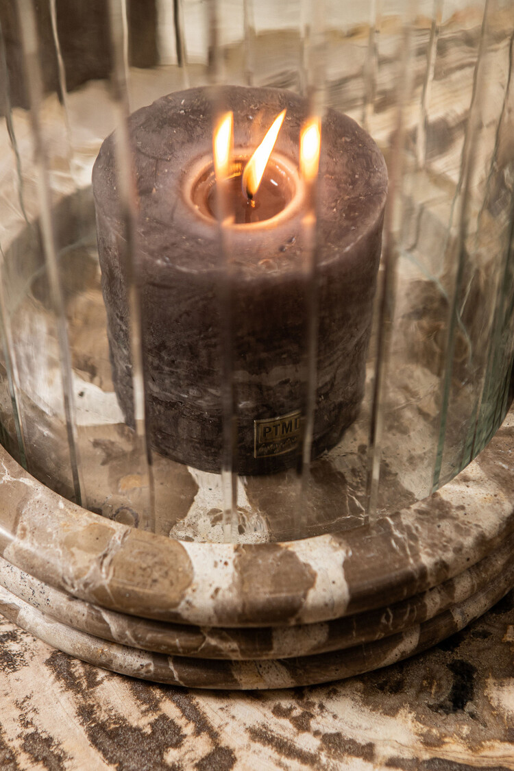 PTMD Collection Jolee Clear Marble windlicht met carved glas rond Small