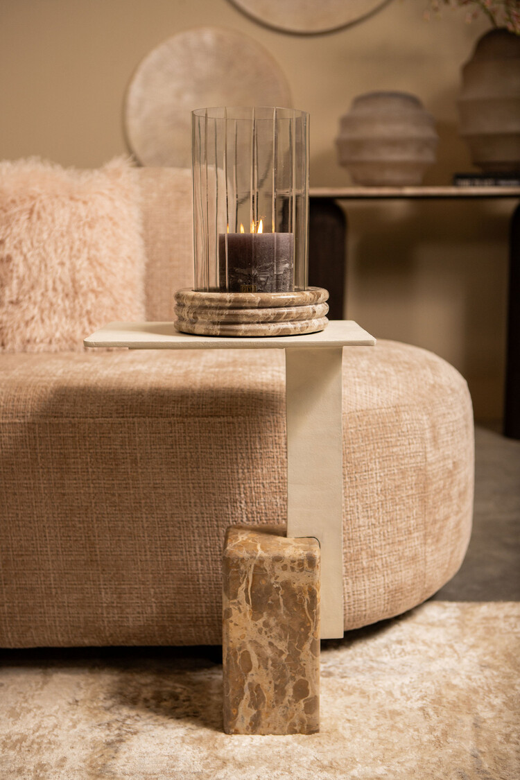 PTMD Collection Jolee Clear Marble windlicht met carved glas rond Small