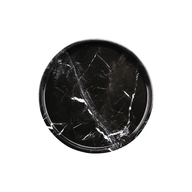Dienblad marmer zwart rond met rand Ø30 cm