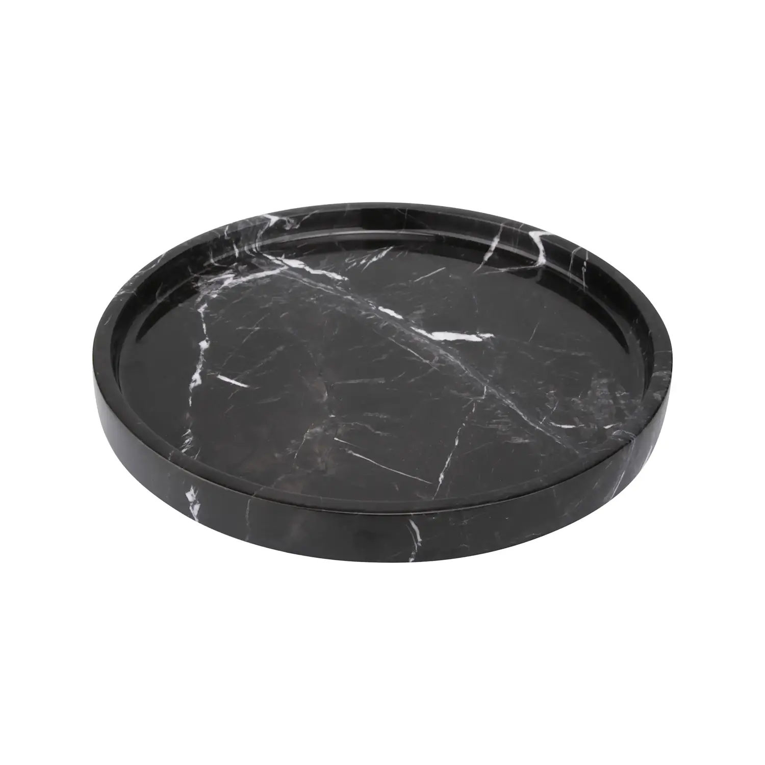 Dienblad marmer zwart rond met rand Ø30 cm