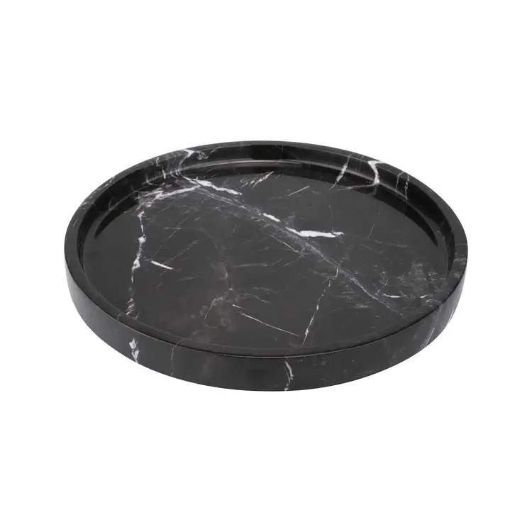 Dienblad marmer zwart rond met rand Ø30 cm