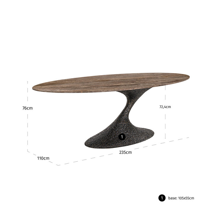 Richmond Interiors Eettafel Russo bruin travertine aluminium ovaal 235 cm