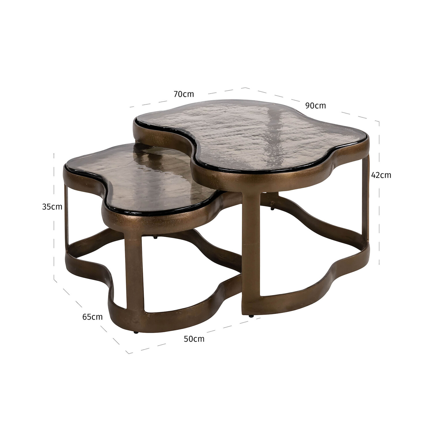 Richmond Interiors Salontafel Fairfield brass antique glas aluminium Set van 2