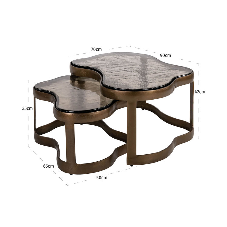 Richmond Interiors Salontafel Fairfield brass antique glas aluminium Set van 2