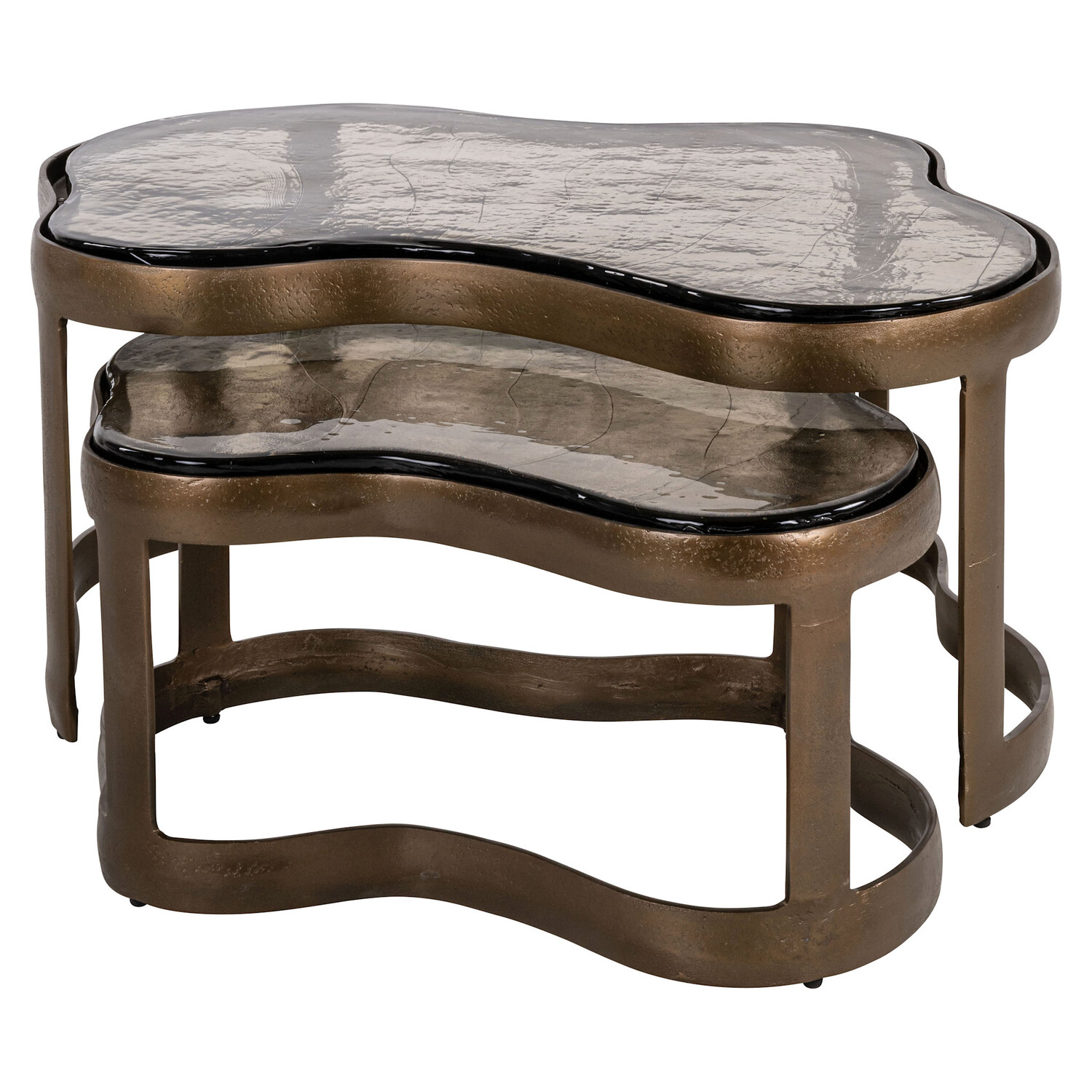 Richmond Interiors Salontafel Fairfield brass antique glas aluminium Set van 2
