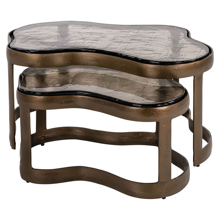 Richmond Interiors Salontafel Fairfield brass antique glas aluminium Set van 2