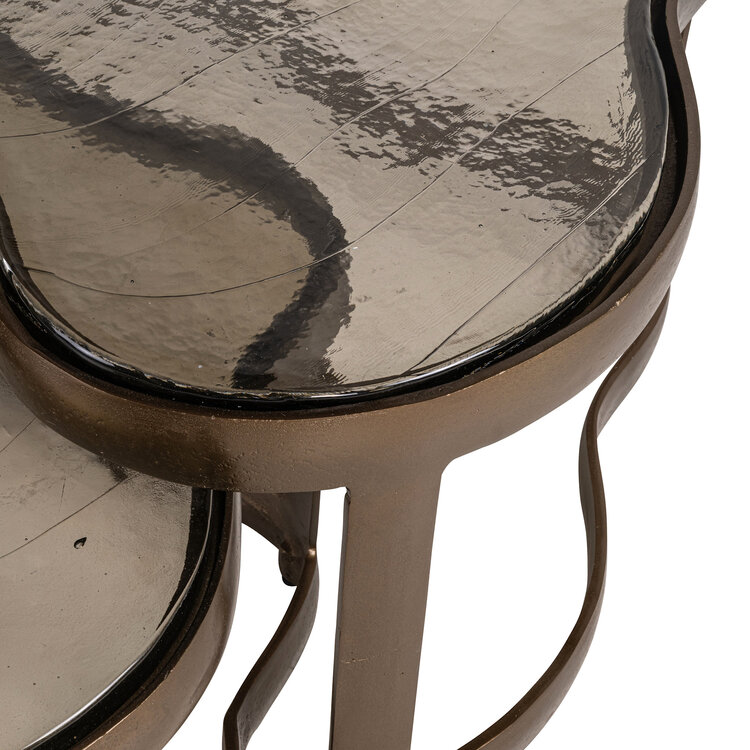 Richmond Interiors Salontafel Fairfield brass antique glas aluminium Set van 2