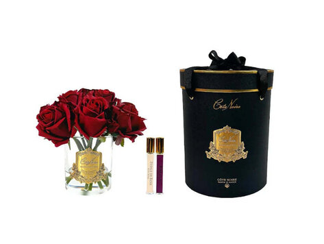 Côte Noire Premium Red Rose Bud Bouquet Gold Badge Black Box