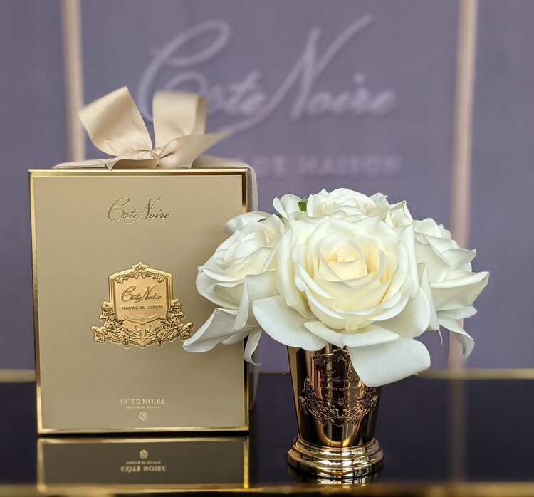 Côte Noire Luxury Champagne Gold Goblet Seven White Roses Bouquet Honey Box