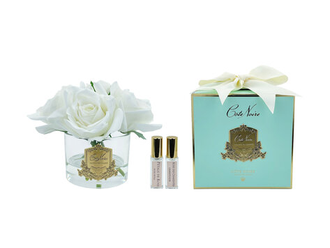 Côte Noire Perfumed Natural Touch 5 White Roses Gold Badge Jade Tiffany Box