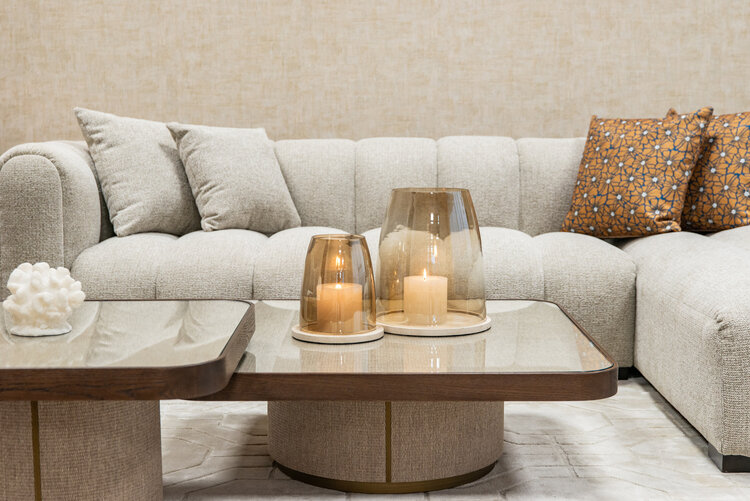 Richmond Interiors Salontafel Willox met glasplaat bruin eiken linnen Set van 2