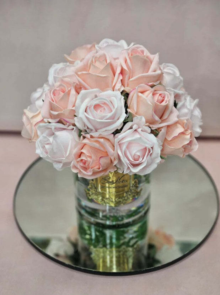 Côte Noire Luxury Grand Mixed Pink Rose Bud Bouquet Gold Badge Pink Box