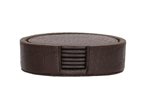Chamada Onderzetter croco rond Merel XS set van 6 bruin