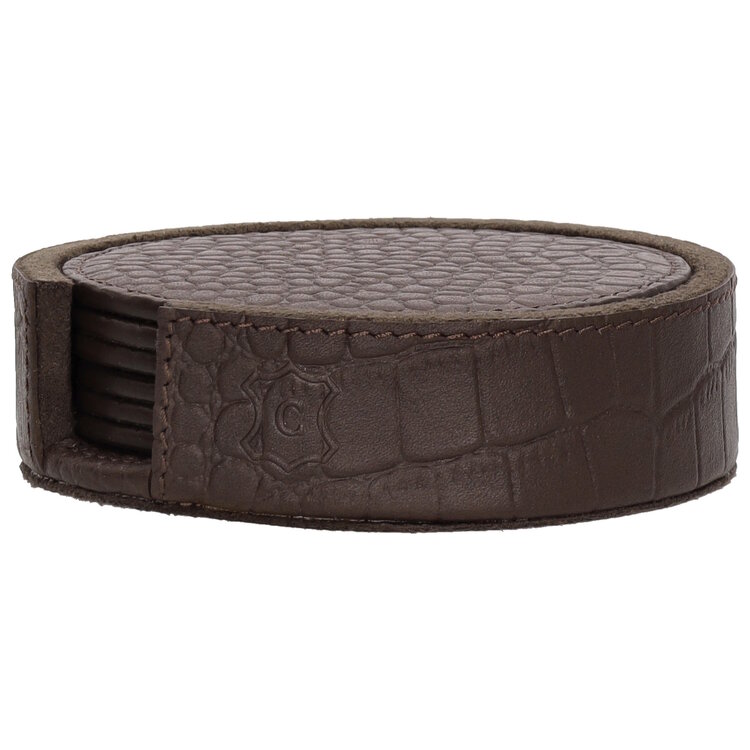 Chamada Onderzetter croco rond Merel XS set van 6 bruin