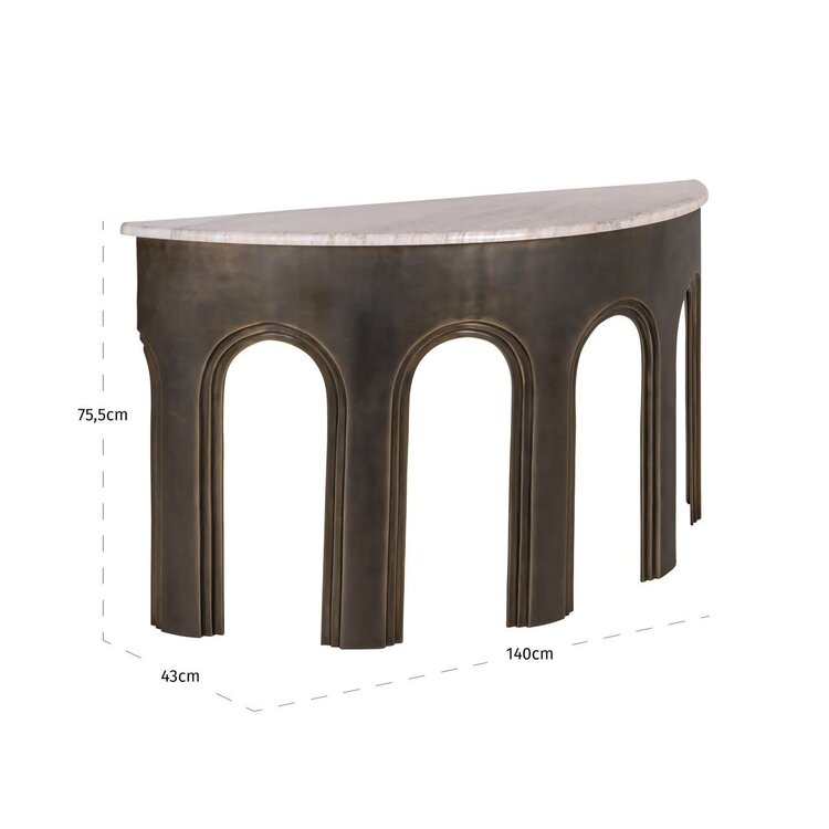 Richmond Interiors Console wandtafel Sanchis Brass Antique aluminium marmer