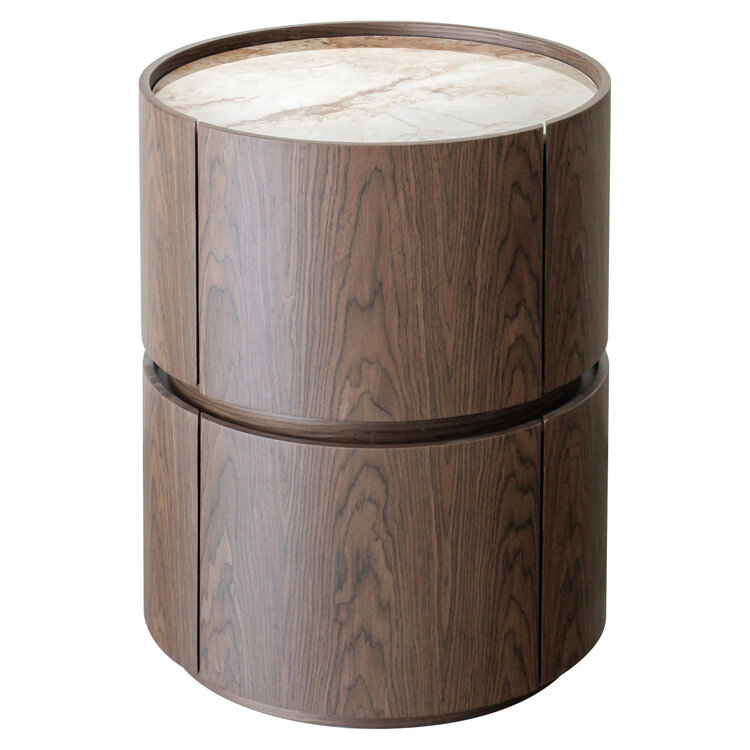 Richmond Interiors Nachtkastje Ellery brown 2 laden keramiek Ø50 cm rond
