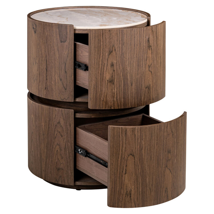 Richmond Interiors Nachtkastje Ellery brown 2 laden keramiek Ø50 cm rond