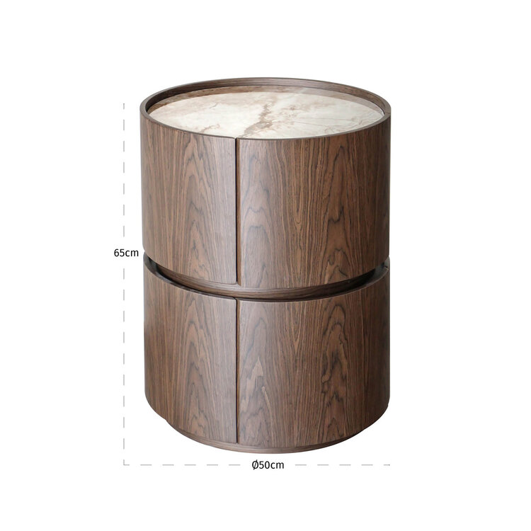 Richmond Interiors Nachtkastje Ellery brown 2 laden keramiek Ø50 cm rond
