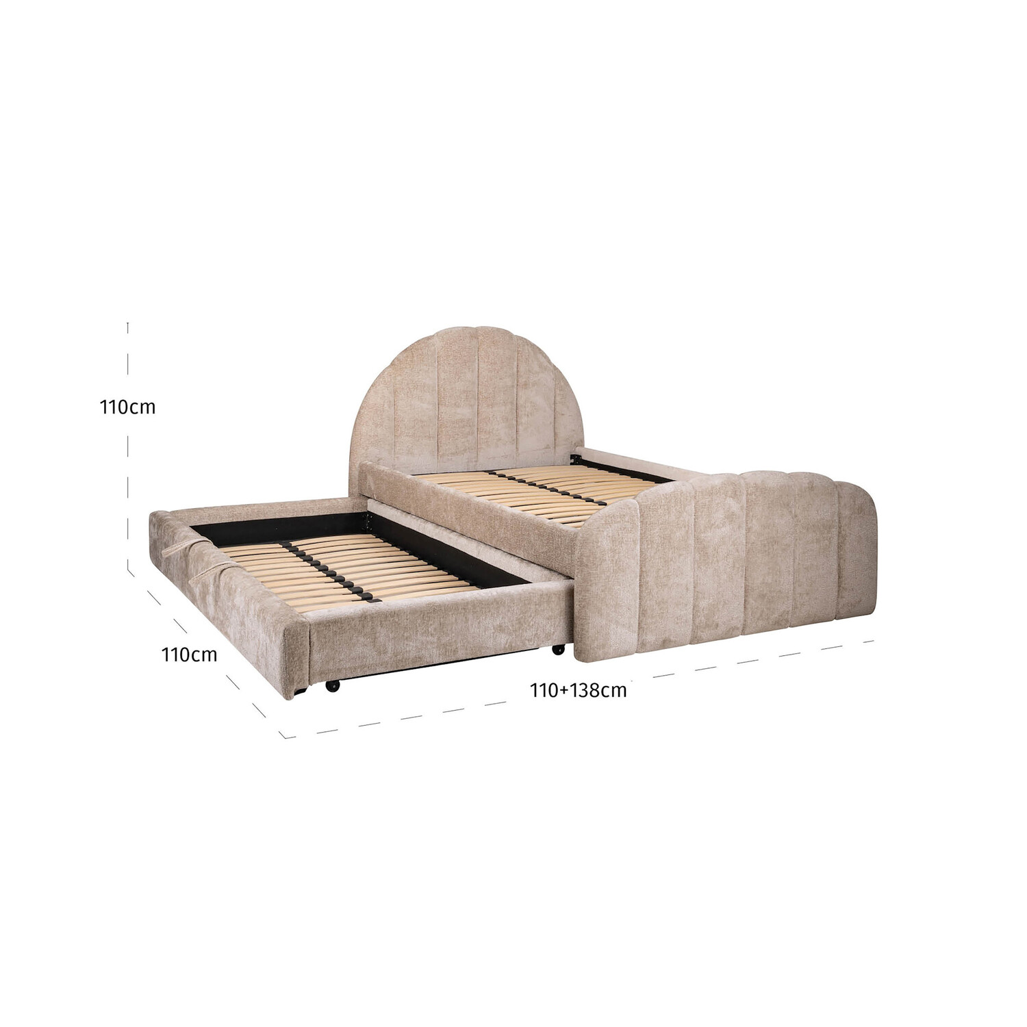 Richmond Interiors Bed Pixie clay chenille met pull-out bed 120x200 cm