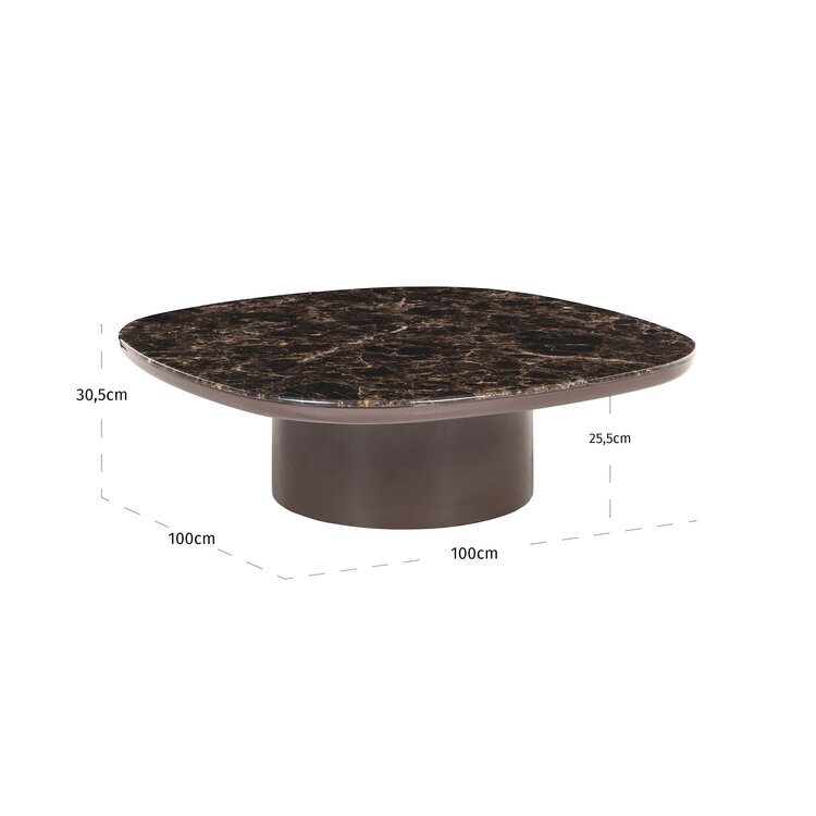 Richmond Interiors Salontafel Almundi chocolat brown keramiek bruin Ø100 cm