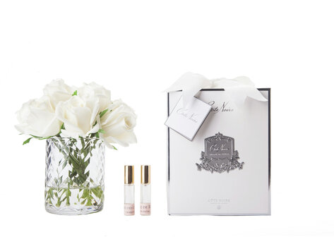 Côte Noire Luxury Herringbone Vase White Rose Buds Bouquet