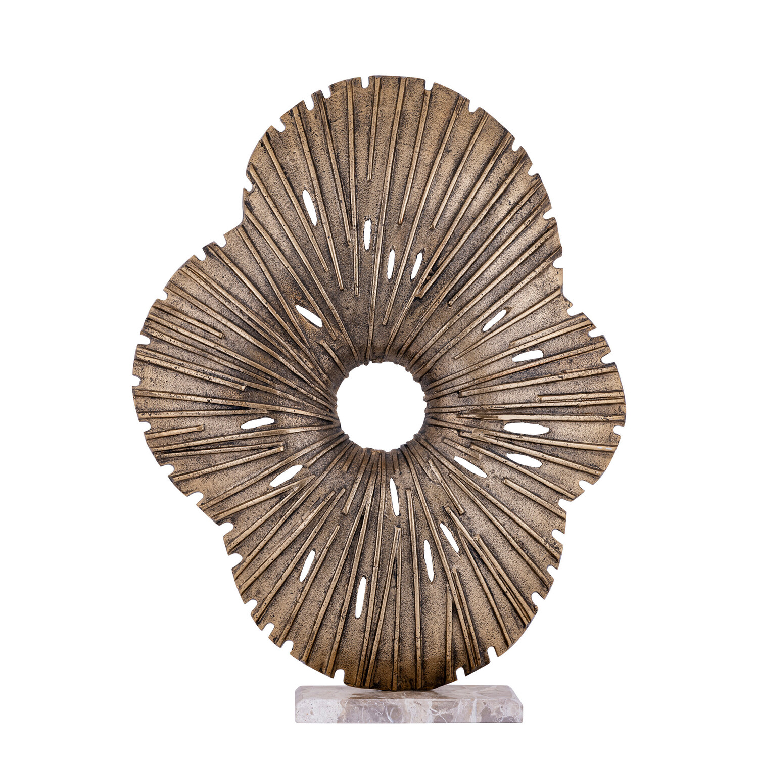 PTMD Collection Vija Gold organisch aluminium ornament op stenen voet Large