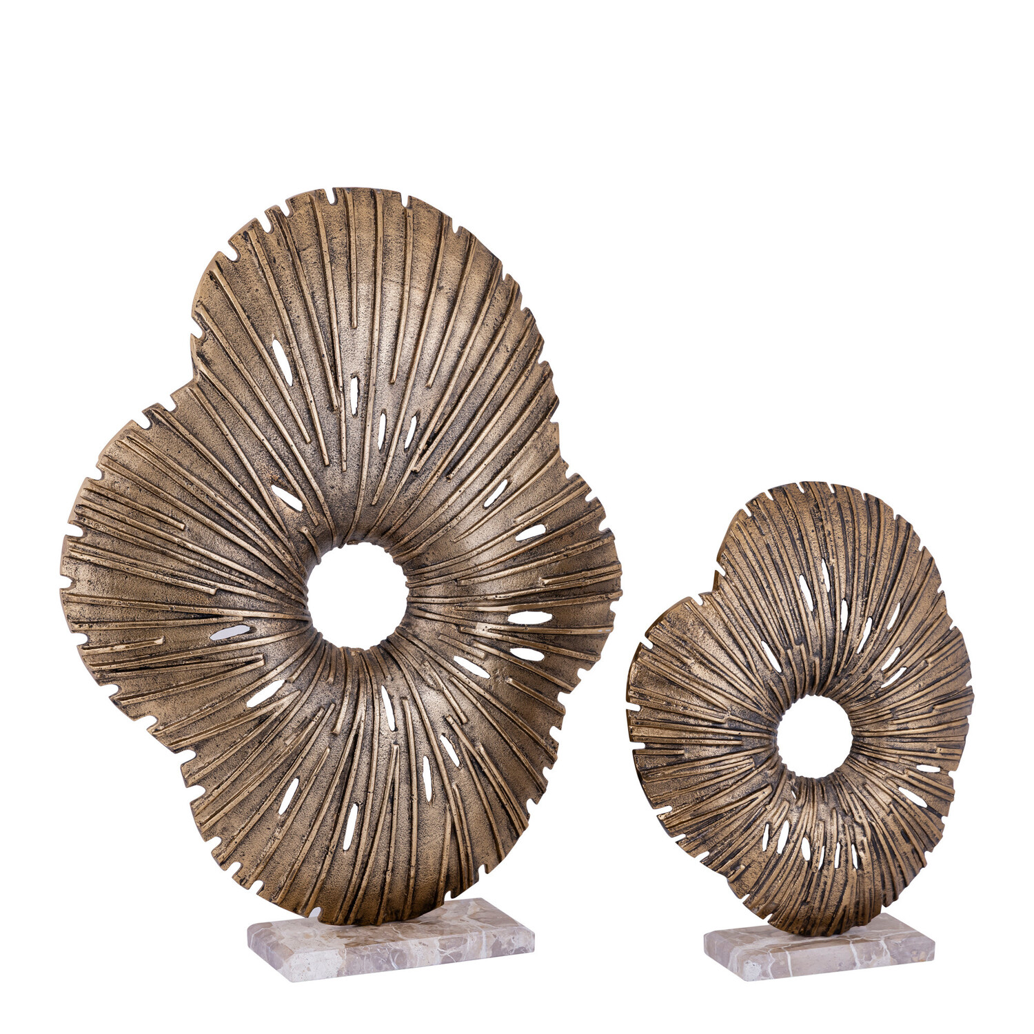 PTMD Collection Vija Gold organisch aluminium ornament op stenen voet Large