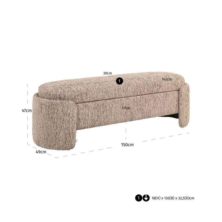 Richmond Interiors Bankje Cupid mocca linear met opbergruimte