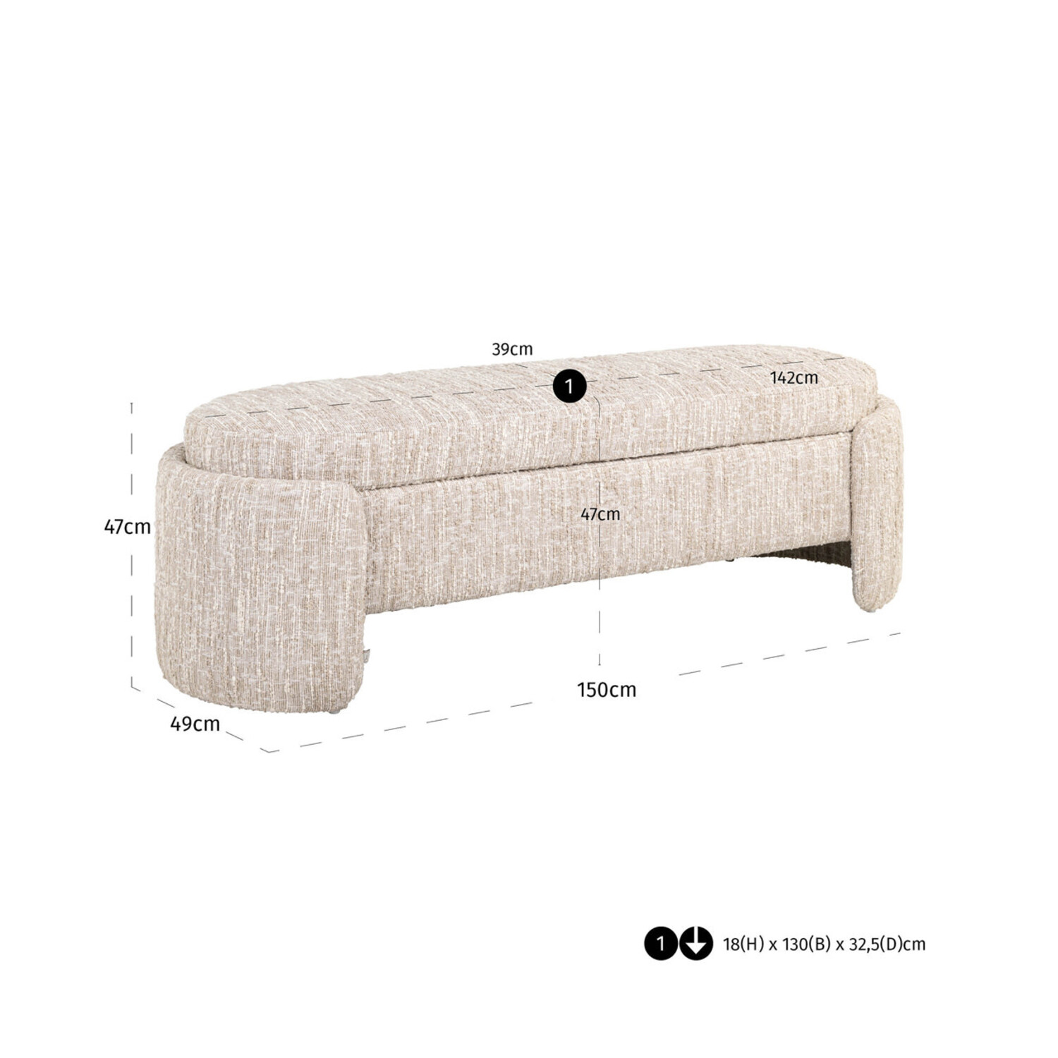 Richmond Interiors Bankje Cupid beige angora met opbergruimte
