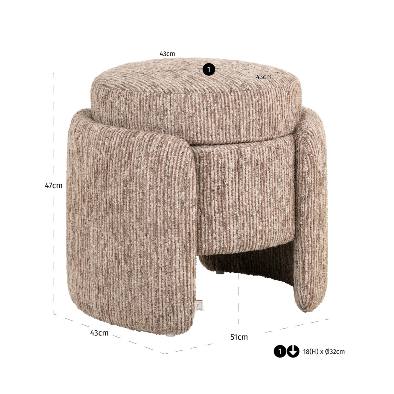 Richmond Interiors Poef voetenbankje Cupid mocca linear met opbergruimte