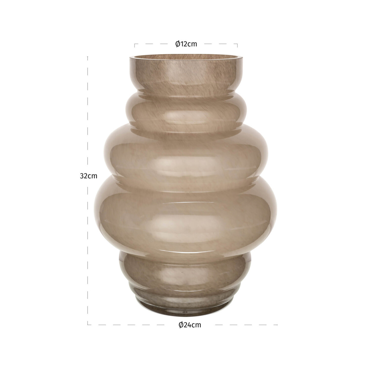 Richmond Interiors Vaas Velora taupe glas 32 cm hoog