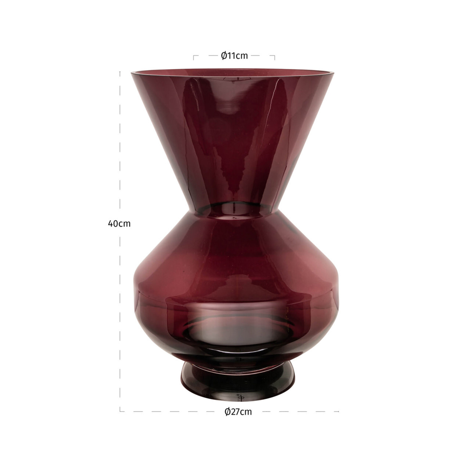 Richmond Interiors Vaas Veya burgundy bordeauxrood glas