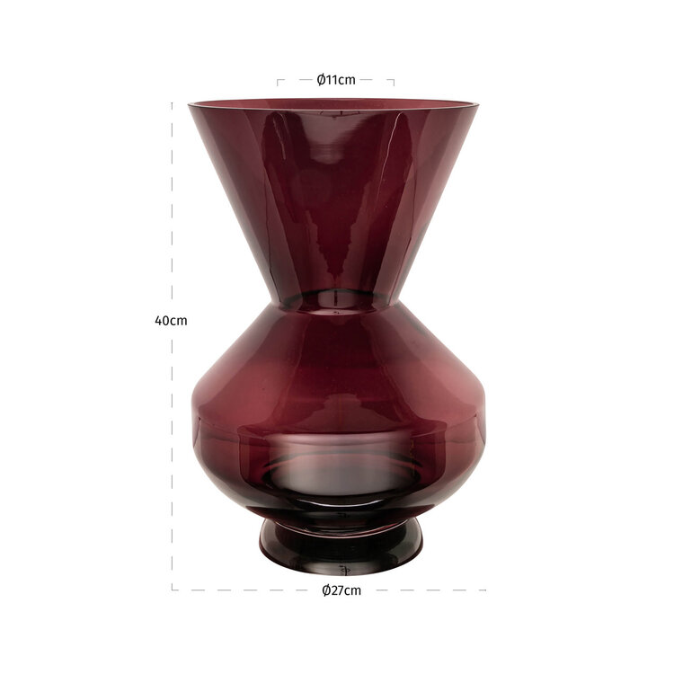 Richmond Interiors Vaas Veya burgundy bordeauxrood glas