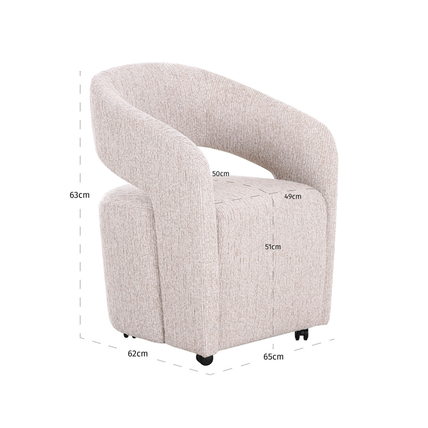 Richmond Interiors Eetkamerstoel Vixen met wielen natural linear
