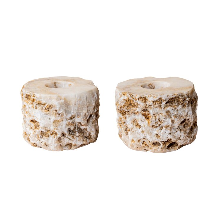 PTMD Collection Yustin Onyx Honey rond theelicht houder rond rough S