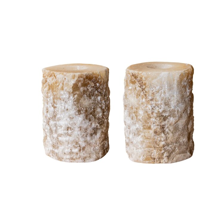 PTMD Collection Yustin Onyx Honey theelicht houder rond rough L