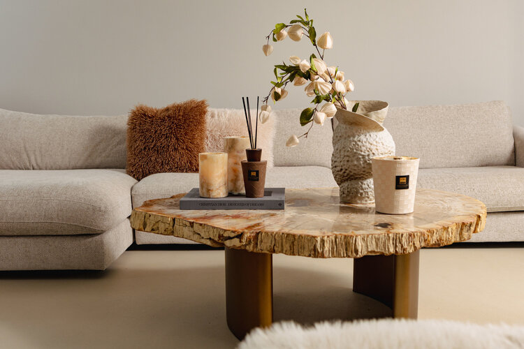 PTMD Collection Feyza Onyx White rond windlicht L