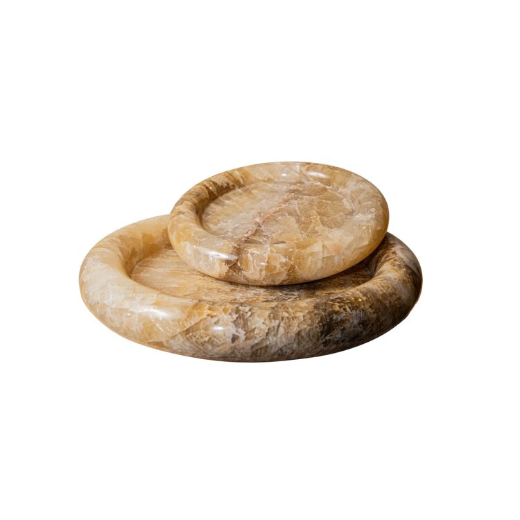 PTMD Collection Jiren Onyx Honey dienblad stenen schaal beige rond Small
