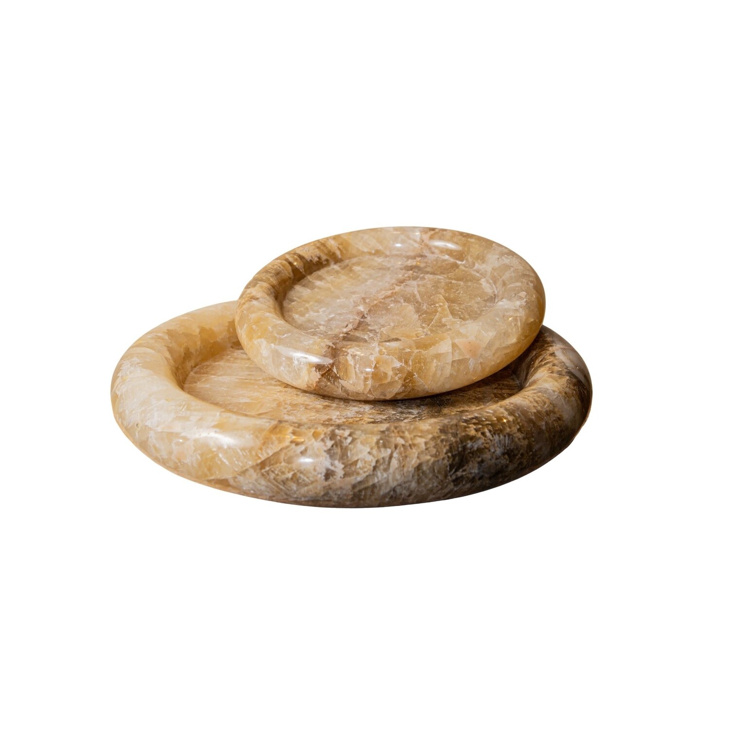 PTMD Collection Jiren Onyx Honey dienblad stenen schaal beige rond Large