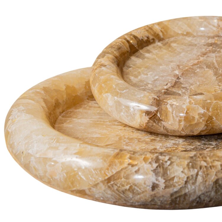 PTMD Collection Jiren Onyx Honey dienblad stenen schaal beige rond Large