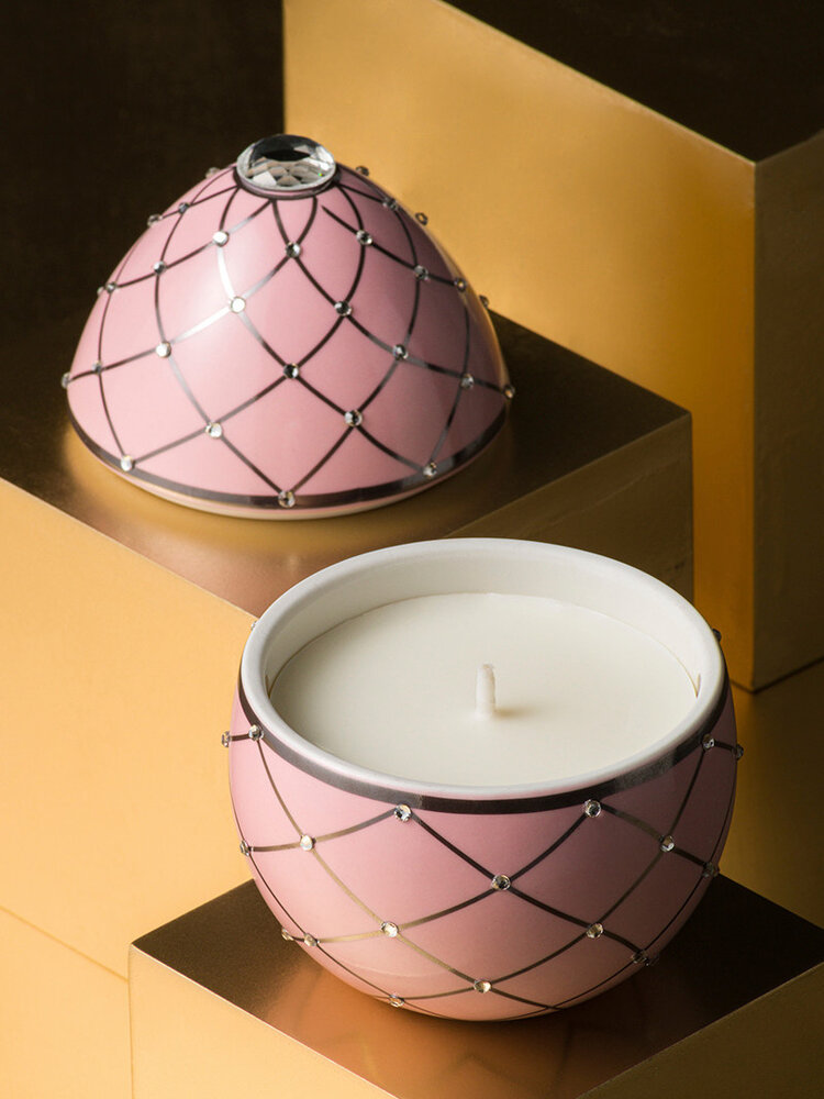 Ladenac Milano Bois de Russie Pink Egg & Silver Stripes keramiek jar candle 220 gram