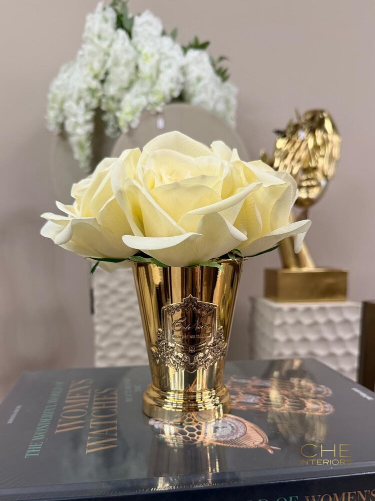 Côte Noire Luxury Champagne Gold Goblet Seven White Roses Bouquet Honey Box